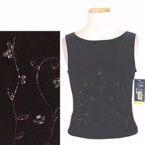 Sequin Black Velour Blouse Beaded $69